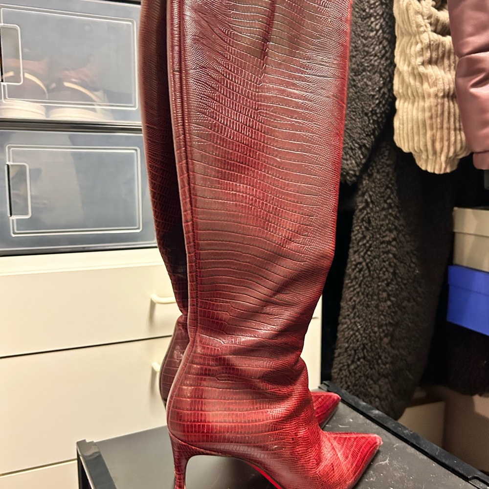 Christian Louboutin Women’s Red Faux-Croc Knee-High Stiletto Boots